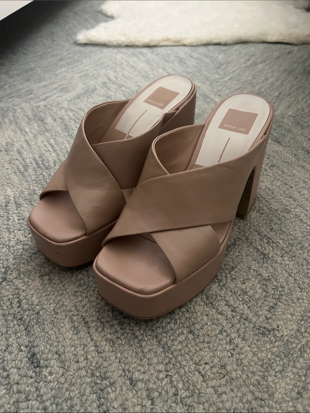Dolce Vita Neutral Blush Crossband Platform Mules